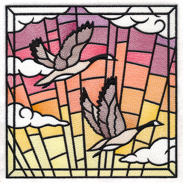 Stained Glass Geese in Flight Square 2