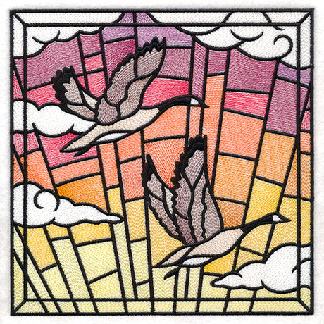 Stained Glass Geese in Flight Square 2
