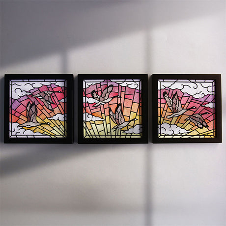 Stained Glass Geese in Flight Square 2