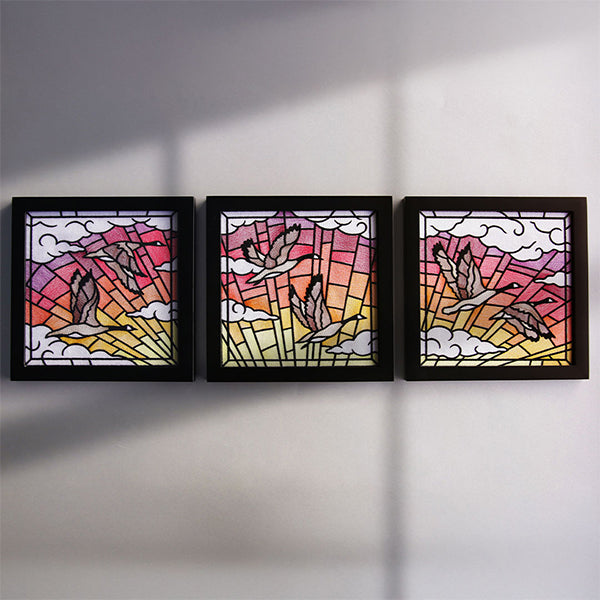 Stained Glass Geese in Flight Square 2