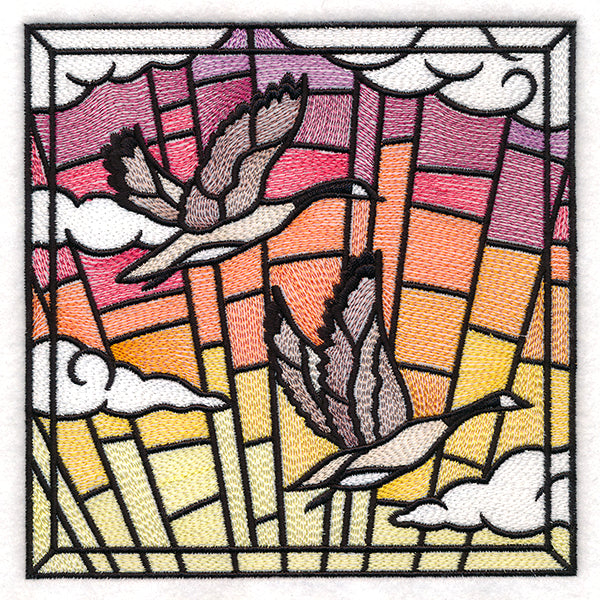 Stained Glass Geese in Flight Square 2