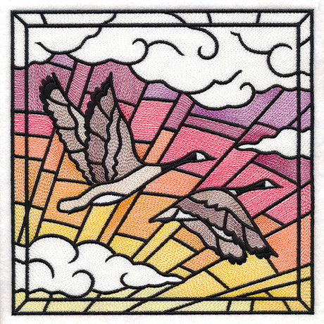 Stained Glass Geese in Flight Square 3