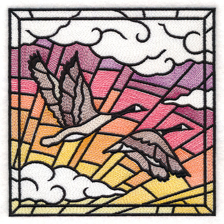 Stained Glass Geese in Flight Square 3