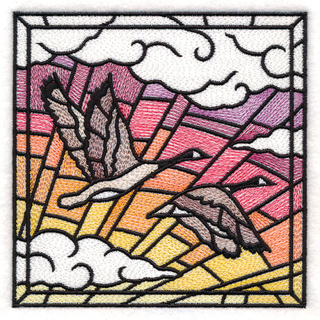 Stained Glass Geese in Flight Square 3