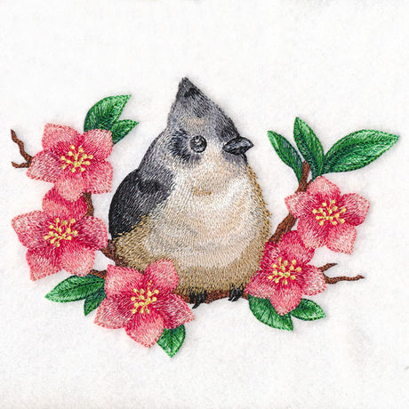 Black Crested Titmouse & Cherry Blossoms