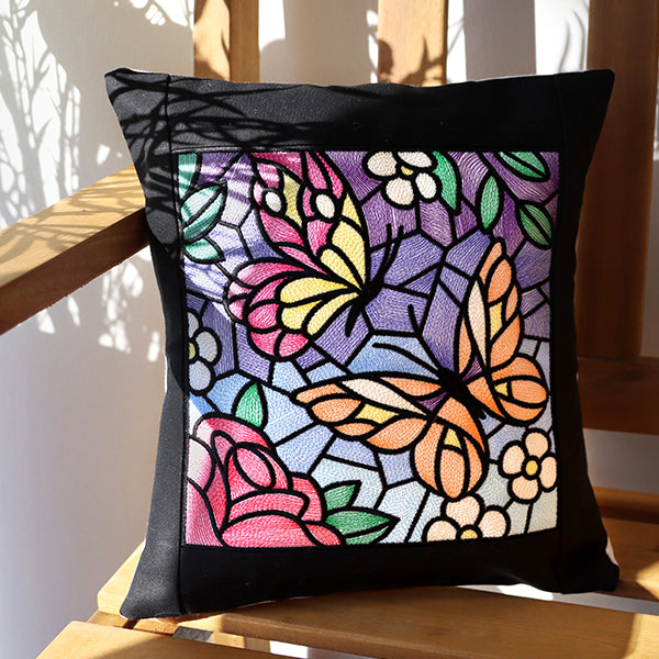 Stained Glass Butterfly Garden Square 1