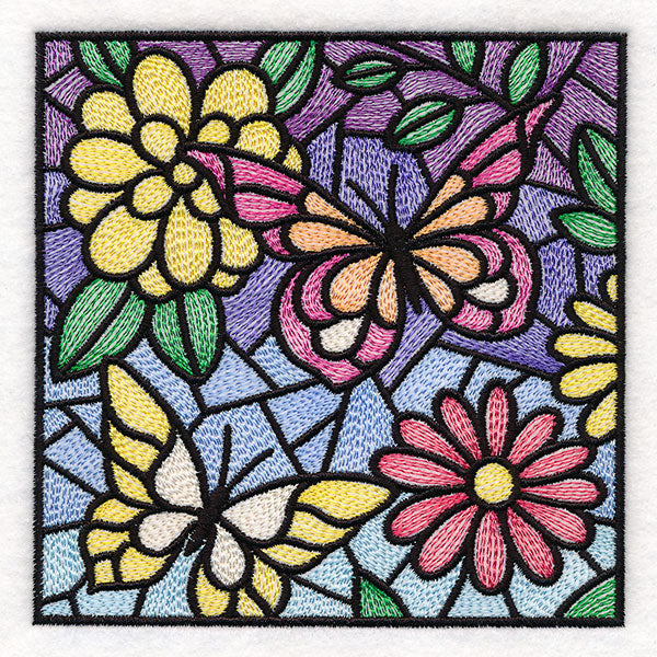 Stained Glass Butterfly Garden Square 2
