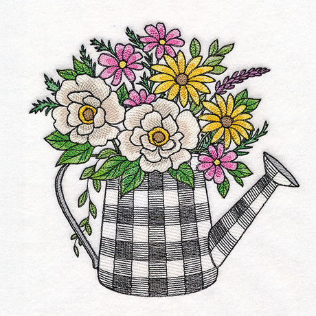 Gingham Watering Can Flower Bouquet