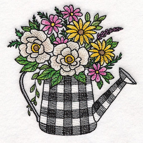 Gingham Watering Can Flower Bouquet