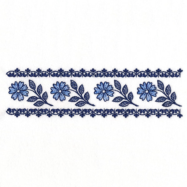 poppy【新品未使用】Border muffler　blue border Delicate Delft Blue Border - Flower – Embroidery Library