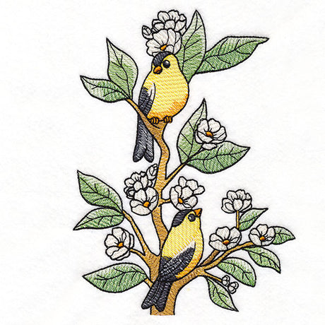 Goldfinches on Flowering Branch