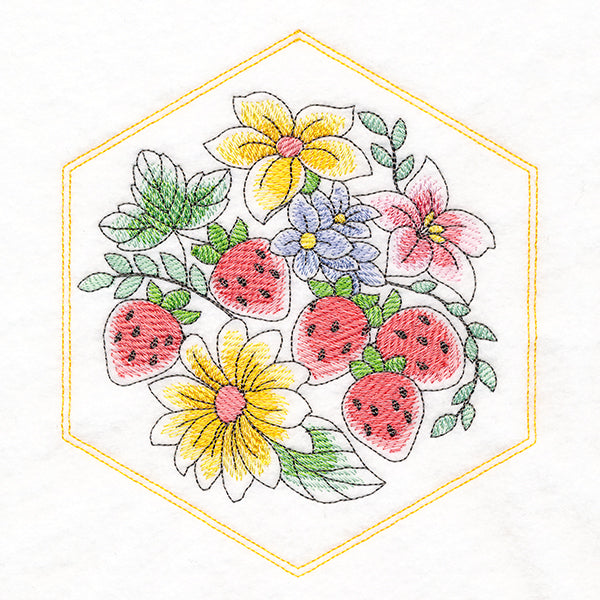 Sweet Fruit Quilt Hexagon - Fruit and Blooms