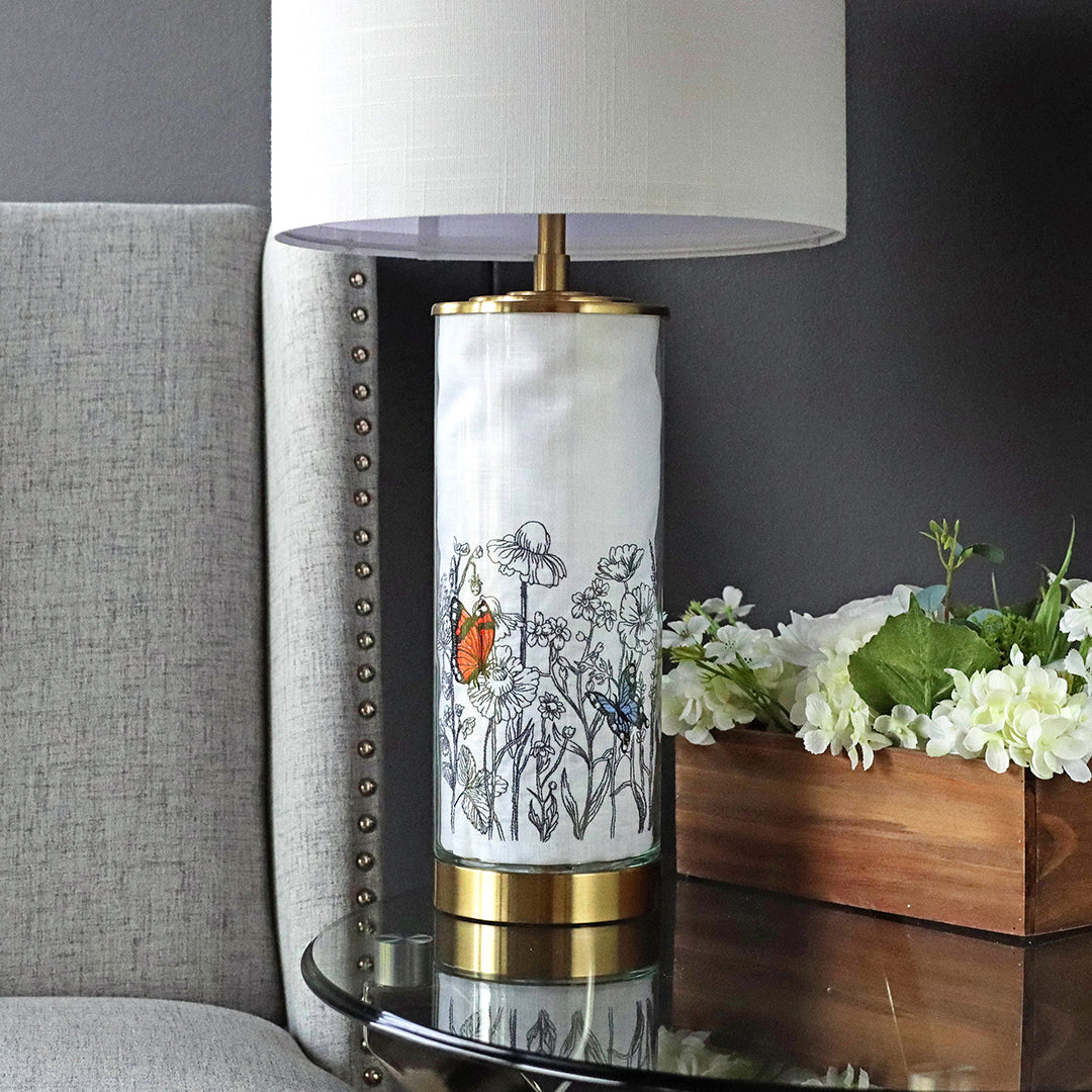 Wildflower Etching with Butterflies & Bee