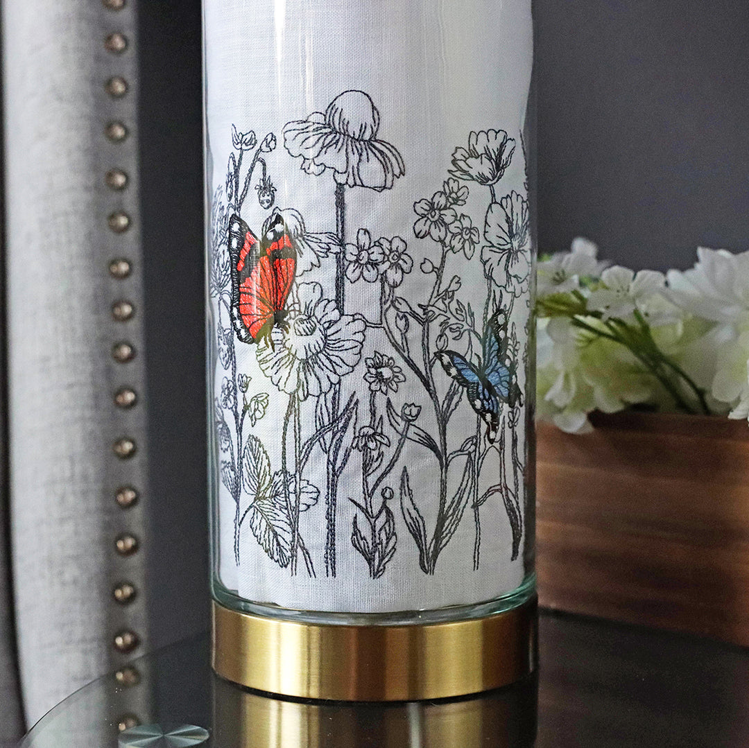 Wildflower Etching with Butterflies & Bee