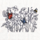 Wildflower Etching with Butterflies & Bee