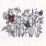 Wildflower Etching with Butterflies & Bee