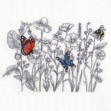 Wildflower Etching with Butterflies & Bee