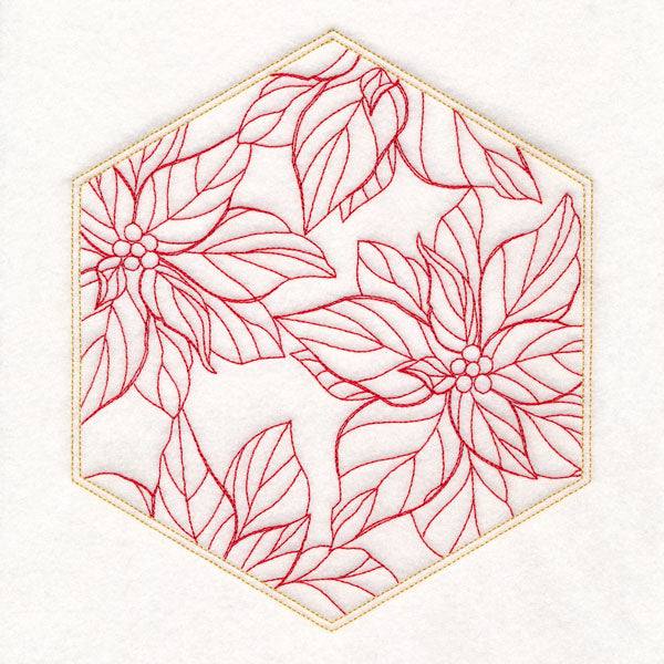Festive Stitches Quilt Hexagon - Poinsettias