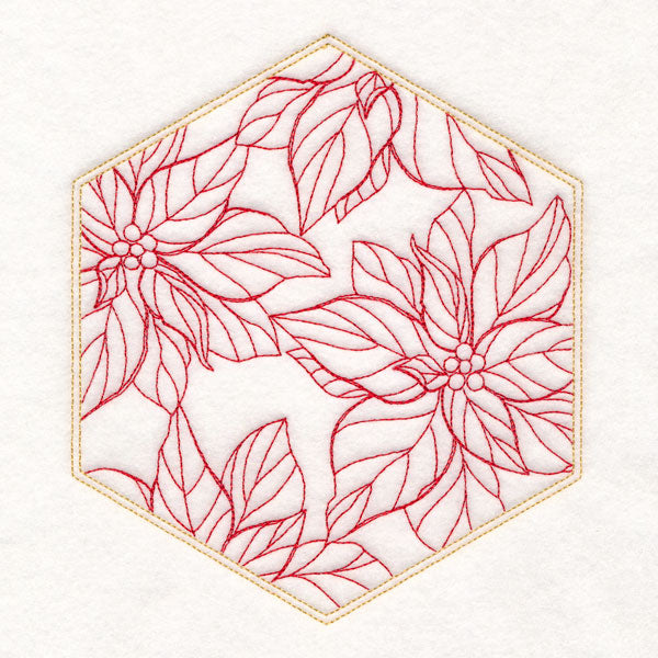 Festive Stitches Quilt Hexagon - Poinsettias