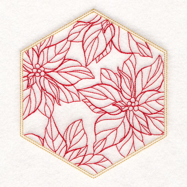 Festive Stitches Quilt Hexagon - Poinsettias