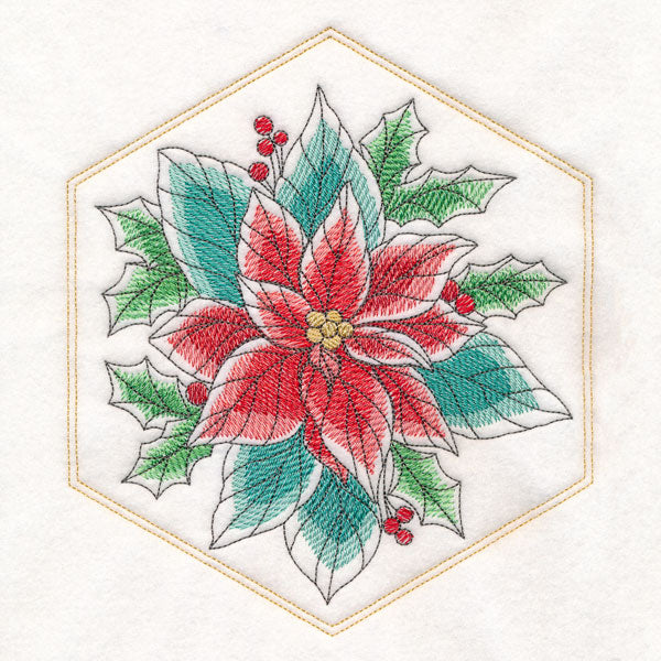 Festive Stitches Quilt Hexagon - Poinsettia Bouquet