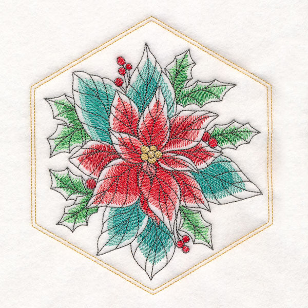 Festive Stitches Quilt Hexagon - Poinsettia Bouquet