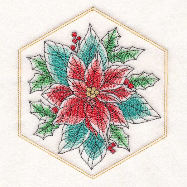 Festive Stitches Quilt Hexagon - Poinsettia Bouquet