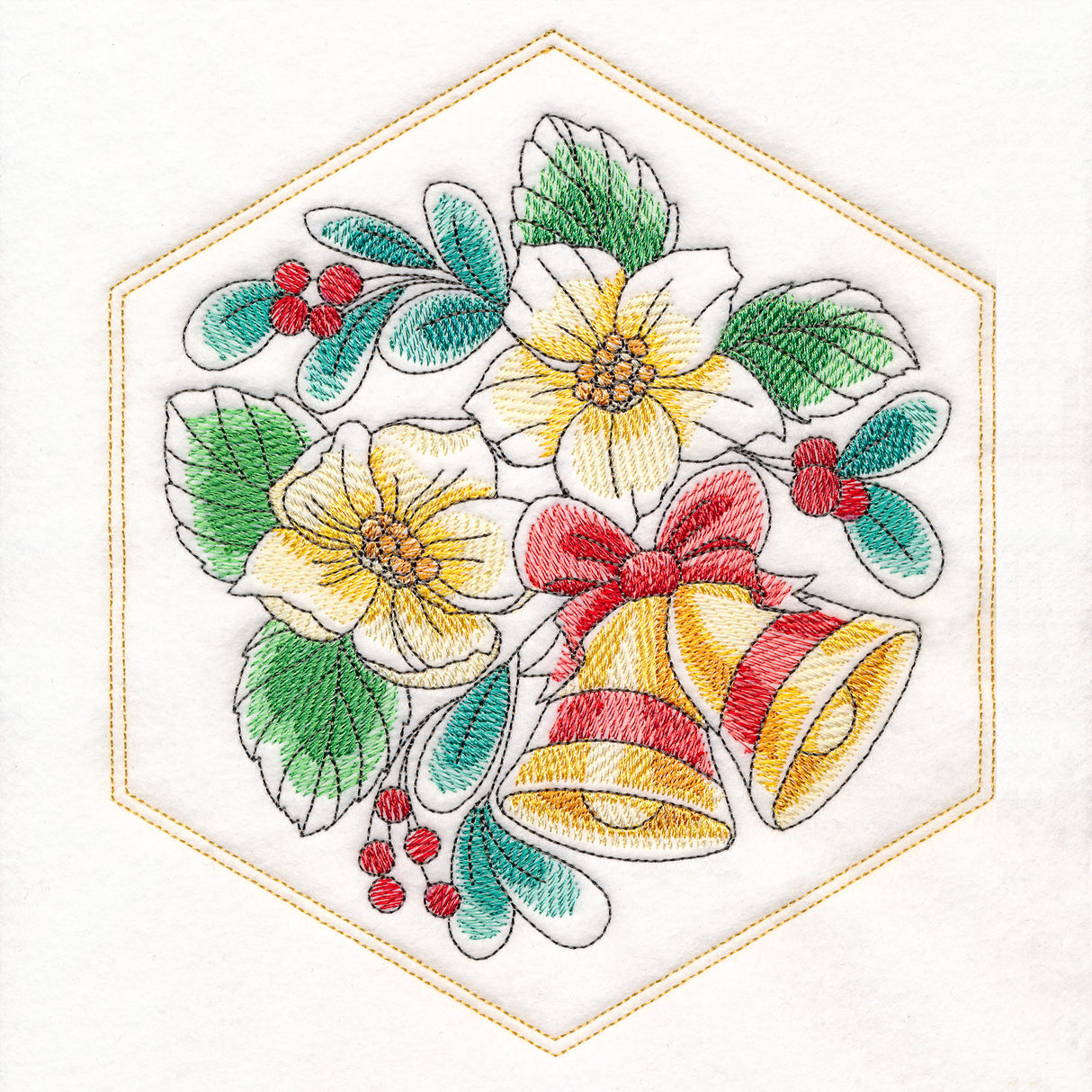 Festive Stitches Quilt Hexagon - Rose