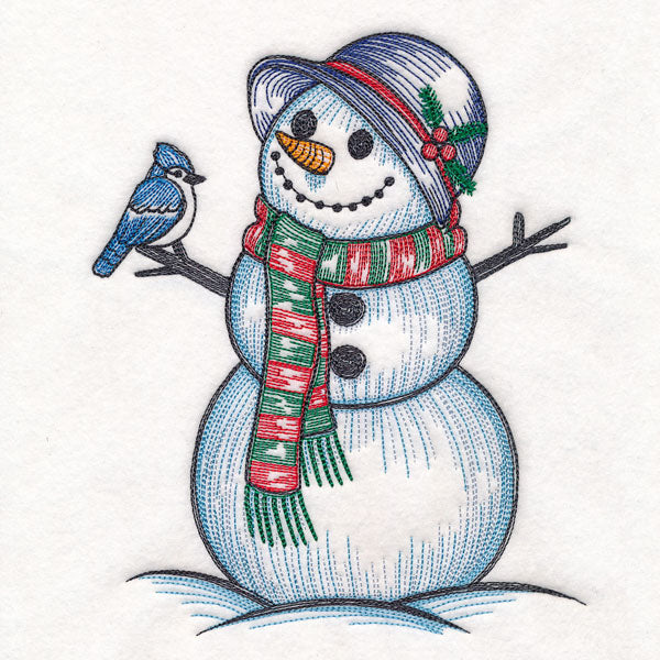 Sweet Snowman Etching and Blue Jay