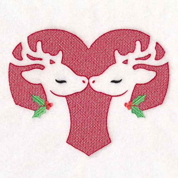 Kissing Reindeer Heart (Embossed)