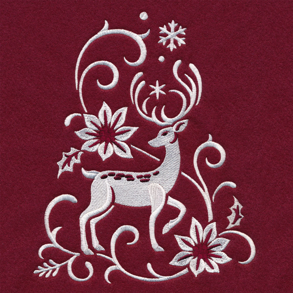 Christmas Tree Skirt - Reindeer (Whitework)