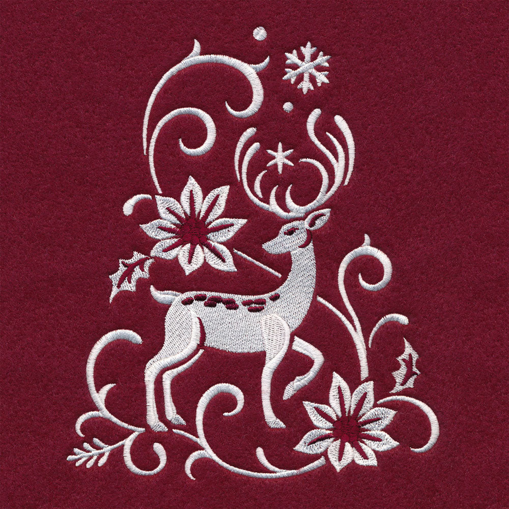 Christmas Tree Skirt - Reindeer (Whitework)