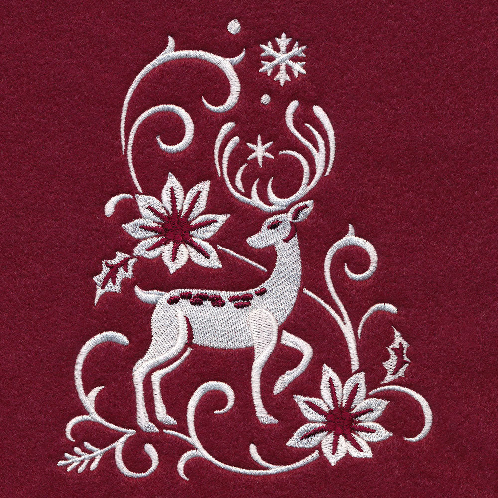 Christmas Tree Skirt - Reindeer (Whitework)
