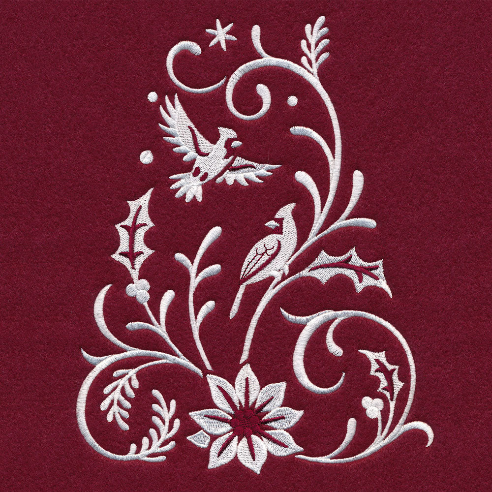 Christmas Tree Skirt - Cardinal (Whitework)