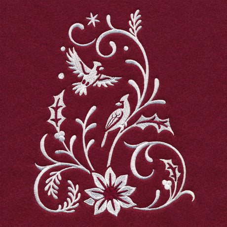 Christmas Tree Skirt - Cardinal (Whitework)