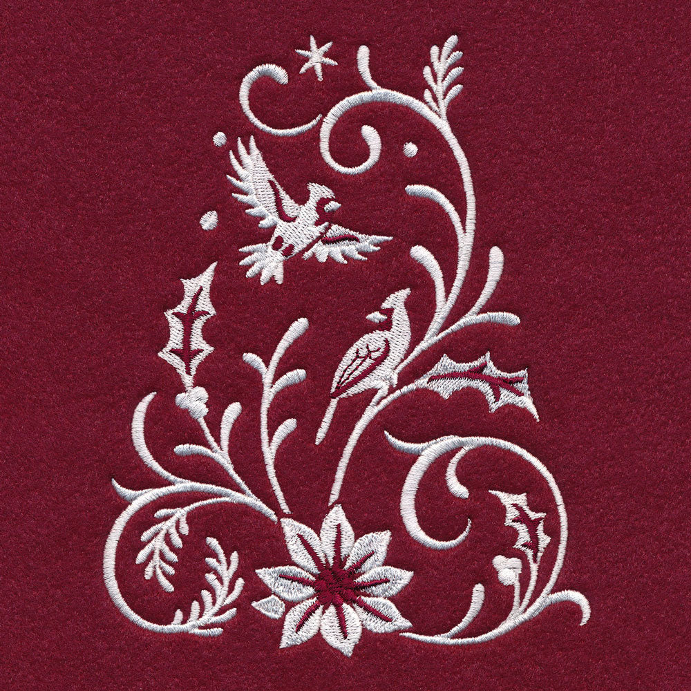 Christmas Tree Skirt - Cardinal (Whitework)