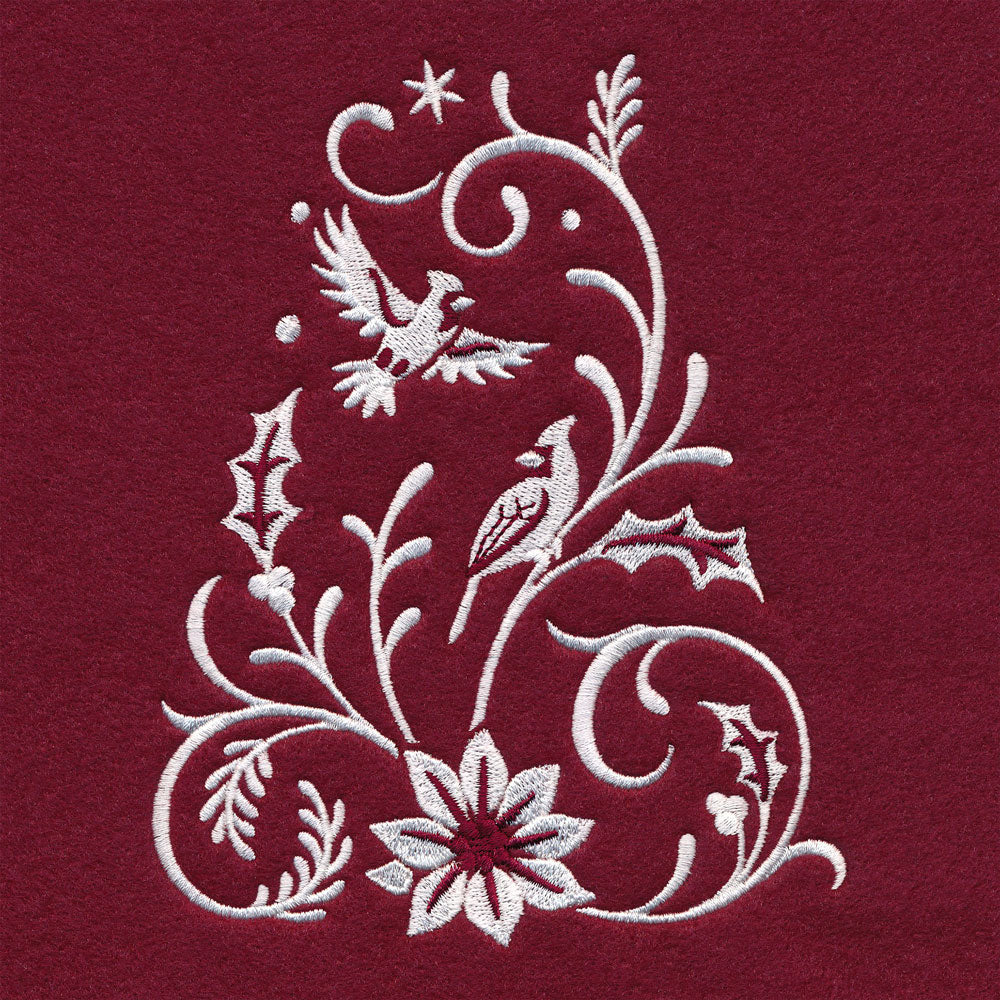 Christmas Tree Skirt - Cardinal (Whitework)