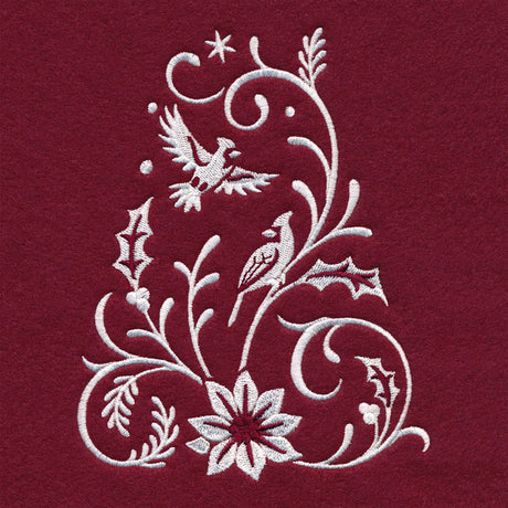 Christmas Tree Skirt - Cardinal (Whitework)