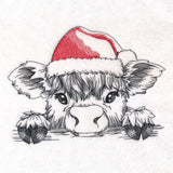 Peeking Christmas Highland Cow Sketch