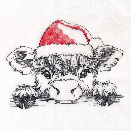 Peeking Christmas Highland Cow Sketch