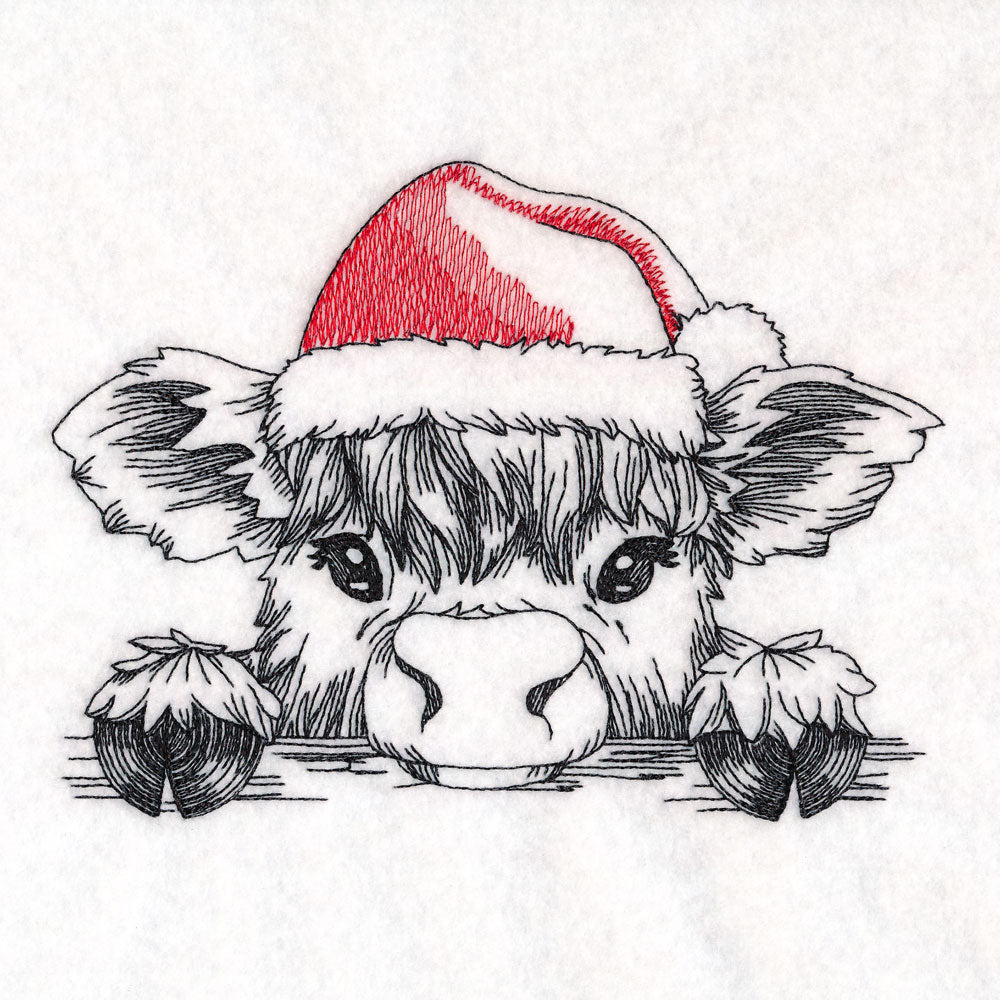 Peeking Christmas Highland Cow Sketch