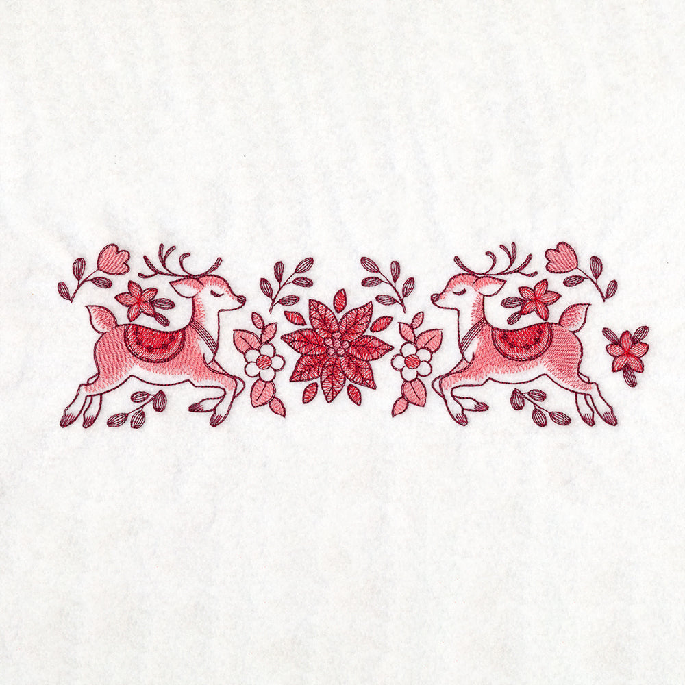 Christmas Delft Poinsettia & Reindeer Border