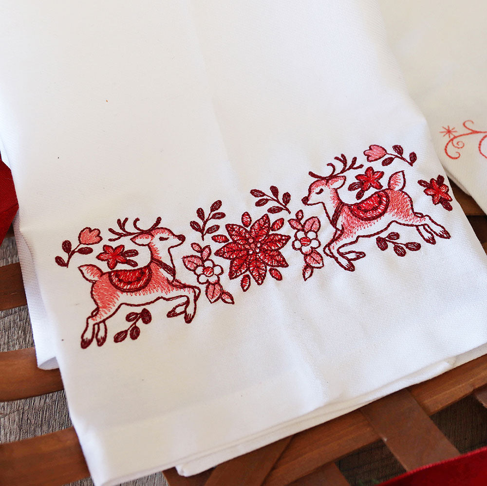 Christmas Delft Poinsettia & Reindeer Border