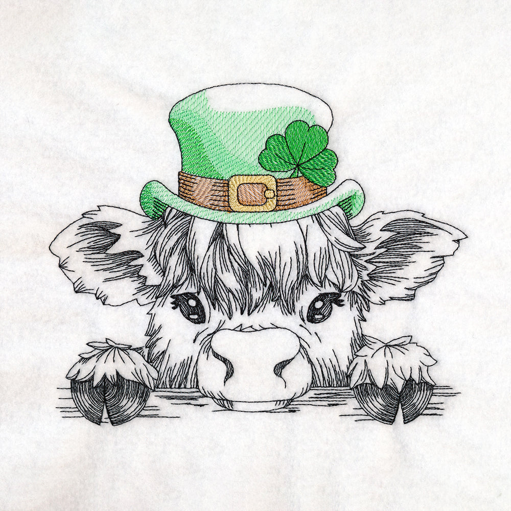Peeking St. Patrick's Day Highland Cow Sketch