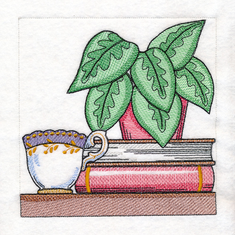 Build a Crafty Bookshelf Quilt - Plant and Teacup