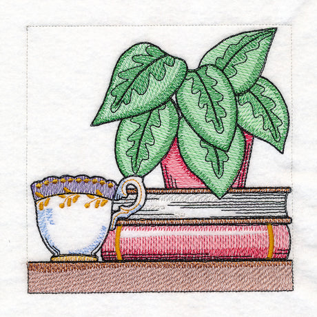 Build a Crafty Bookshelf Quilt - Plant and Teacup