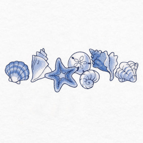 Delft Blue Seaside Border - Seashells
