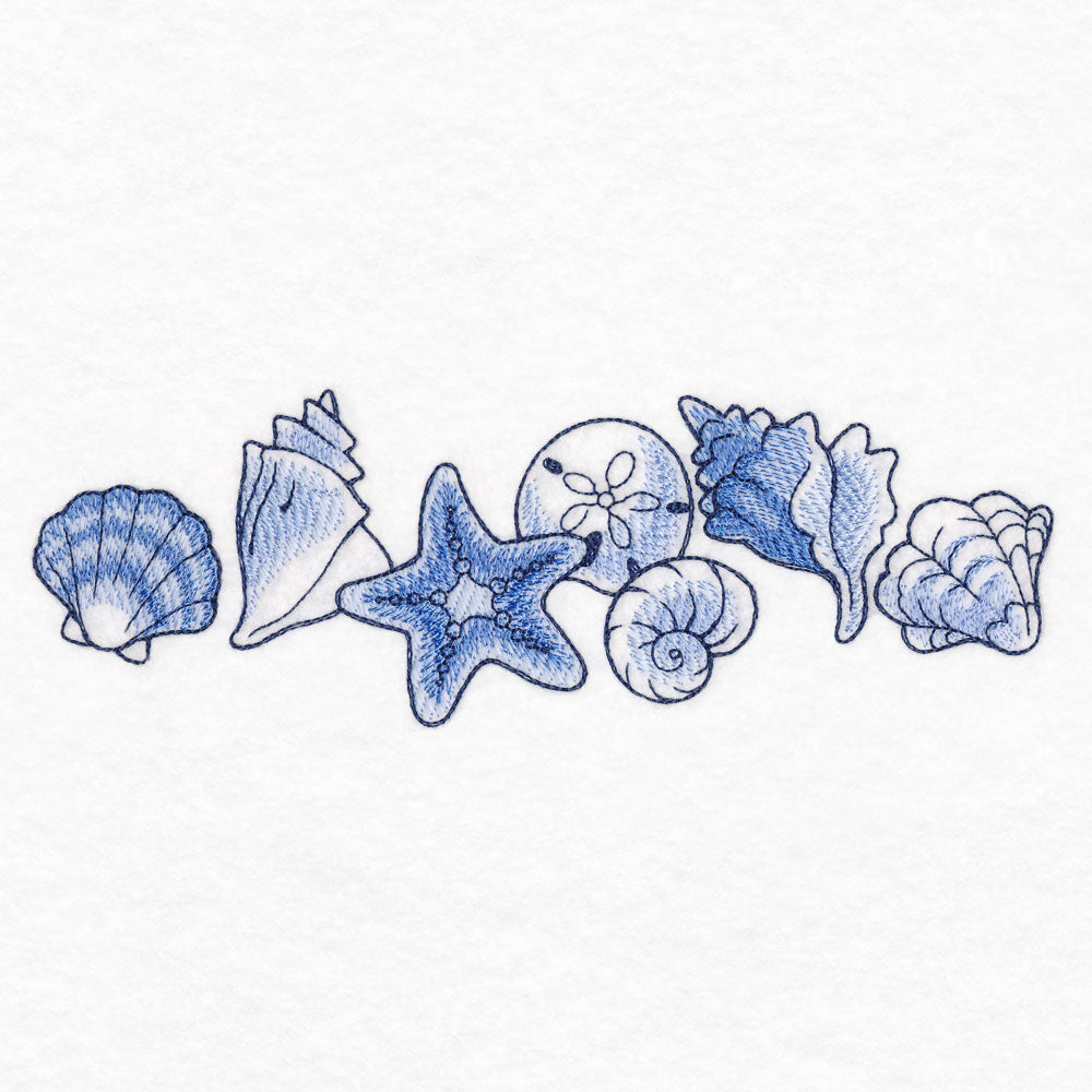 Delft Blue Seaside Border - Seashells
