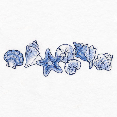Delft Blue Seaside Border - Seashells