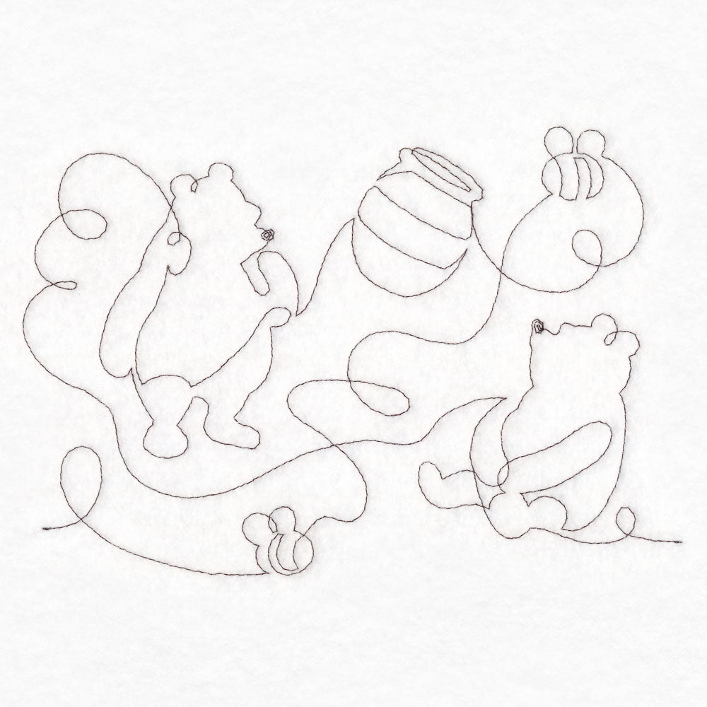 Pooh Bear Honey and Bees Sketch (Edge-to-Edge Quilting)